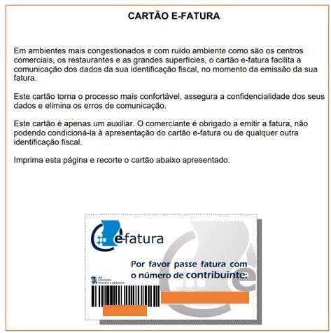 Portal da AT - Cartão e-fatura com número de contribuinte